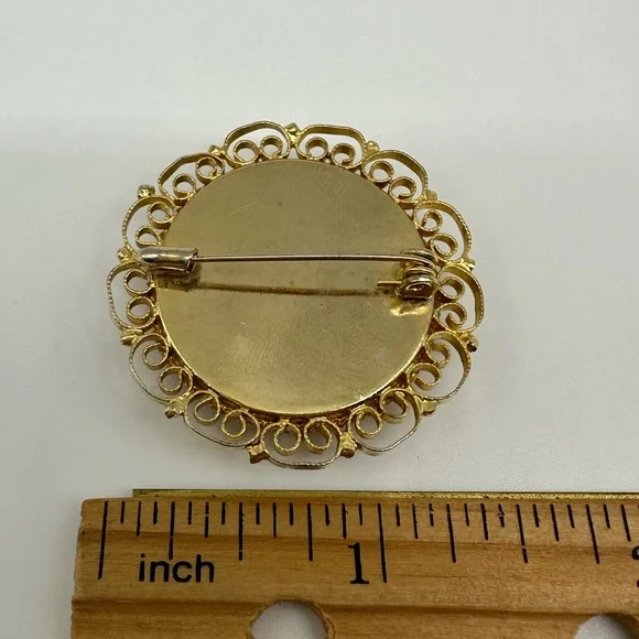 Vintage Italian Micro Mosaic Floral Brooch Scarf Hair Pin - Picture 7 of 9